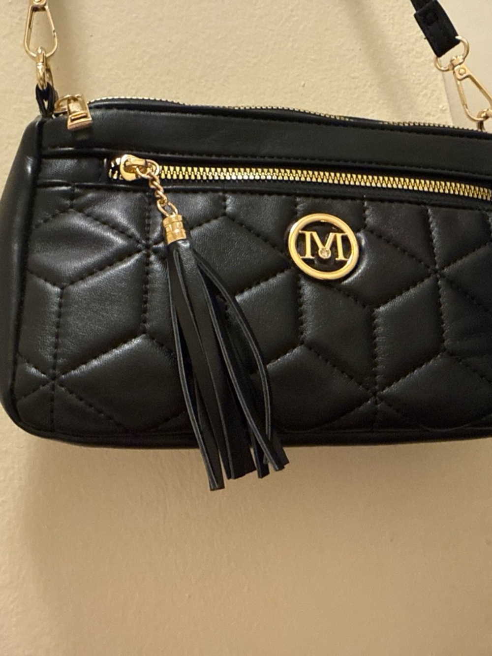 Sergio Rossi Black Quilted Crossbody with Gold Hardware and Tassel